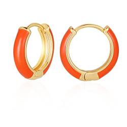 Kleine Emaille Creolen Ohrringe für Frauen, 18 Karat Vergoldete Hypoallergene Süßer Emaille Huggie Ohrring für Frauen Mädchen Schmuckges Chenke (orange) von Secroma