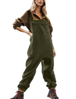 SeekMe Damen Fleece-Overall, Einteiler, Lätzchen, Jumpsuits, verstellbare Strapsriemen, warme Winterhose, flauschige Skihose, Grün (Army Green), X-Large von SeekMe