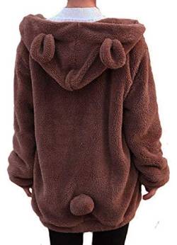 SeemehappyModen winterliche warme Frauen Flauschige Hoodies Bär oder Hase Ohren und Schwanz Zip Hooded Sweatshirt(Coffee Bear) von Seemehappy