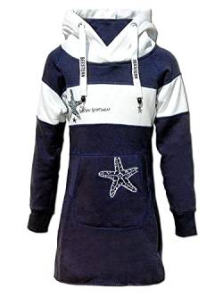 SEESTERN Kinder Langes Kapuzen Sweat Shirt Pullover Hoody Sweater Gr.116-164/2105 Navy_Weiß 134-140 von Seestern Sportswear