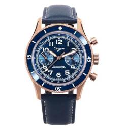 Seestern Sugess Chronograph Mechanisch Rosegold Pilot Stahl Roségold Leder Blau Herrenuhr von Seestern