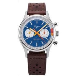 Seestern Sugess Chronograph Mechanisch Stahl Leder Braun Blau Vintage Racing Herrenuhr von Seestern