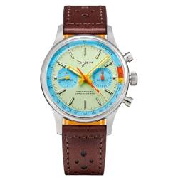 Seestern Sugess Chronograph Mechanisch Stahl Leder Braun Creme Hellblau Herrenuhr von Seestern