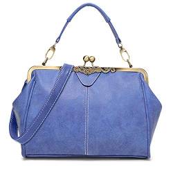 Damen Vintage Kleine Retro Handtasche Kiss Lock Crossbody börse Frosted Leder Messenger Bag Tote, Blau - blau - GröÃŸe: Medium von Segater