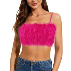 Segreto Damen Fuzzy Feder Crop Top Sexy Kunstpelz Ärmellos Spaghettiträger Bandeau Trägertop Tank Tops BH Y2K Party Club Weste von Segreto