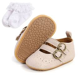 Baby Mädchen Mary Jane Flache Schuhe Baby Mädchen weiche Sohle Anti-Rutsch Prinzessin Schuhe Kleinkind erste Walking Krippe Schuhe mit Socken Geschenke 2er Set von Sehfupoye