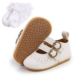 Baby Mädchen Mary Jane Flache Schuhe Baby Mädchen weiche Sohle Anti-Rutsch Prinzessin Schuhe Kleinkind erste Walking Krippe Schuhe mit Socken Geschenke 2er Set von Sehfupoye