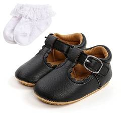 Sehfupoye Baby Mary Jane Erste Wanderschuhe Baby Jungen Mädchen Prinzessin Weiche Sohle Kleinkind Schuhe Turnschuhe Säuglings PU Leder Prewalker für 0-18 Monate mit Socke von Sehfupoye