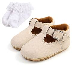 Sehfupoye Baby Mary Jane Erste Wanderschuhe Baby Jungen Mädchen Prinzessin Weiche Sohle Kleinkind Schuhe Turnschuhe Säuglings PU Leder Prewalker für 0-18 Monate mit Socke von Sehfupoye