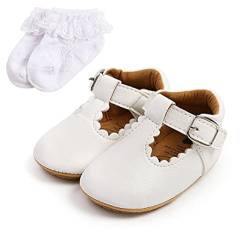 Sehfupoye Baby Mary Jane Erste Wanderschuhe Baby Jungen Mädchen Prinzessin Weiche Sohle Kleinkind Schuhe Turnschuhe Säuglings PU Leder Prewalker für 0-18 Monate mit Socke von Sehfupoye