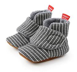 Sehfupoye Kleinkind Baby Jungen Mädchen Baumwolle Booties Schuhe Gestreifte Weiche Sohle Neugeborene Erste Wanderschuhe Warme Fleece Stiefel 12-18M von Sehfupoye