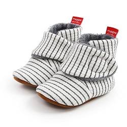 Sehfupoye Kleinkind Baby Jungen Mädchen Baumwolle Booties Schuhe Gestreifte Weiche Sohle Neugeborene Erste Wanderschuhe Warme Fleece Stiefel 6-12M von Sehfupoye
