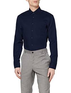 Seidensticker Herren Herren Business Hemd Regular Fit Langarm Struktur Baumwolle Businesshemd, Blau (Dunkelbla, 44 von Seidensticker