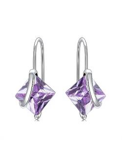 Amethyst Ohrringe Silber 925 hängend Creolen Baumeln Damen mit 5A Zirkonia Geburtsstein Februar für Frauen Geburtstags Schmuck Geschenk für Sie von Seiyang