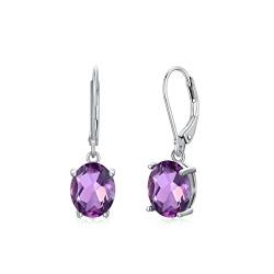 Amethyst Ohrringe Silber 925 hängend Creolen Baumeln Damen mit 5A Zirkonia Oval Geburtsstein Februar Ohrringe hängend für Frauen Geburtstags Schmuck Geschenk für Sie von Seiyang