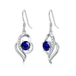 Damen Ohrringe aus 925 Sterling Silber Saphirfarbe Ohrringe Drop Halo Ohrringe mit Kristallen, edlen Schmuck Geschenk für Frauen Mädchen von Seiyang