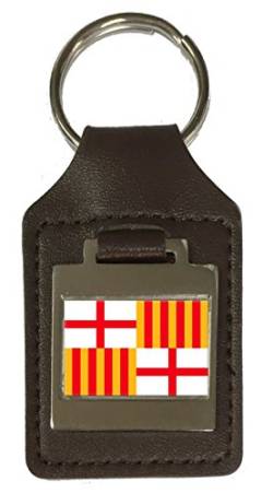 Schlüsselanhänger aus Leder mit Gravur Barcelona City Spanien Flagge von Select Gifts