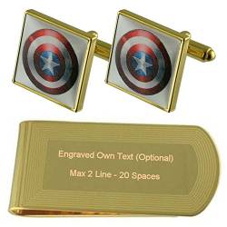 Select Gifts Captain America Hero Gold-Manschettenknöpfe Geldscheinklammer Gravur Geschenkset von Select Gifts