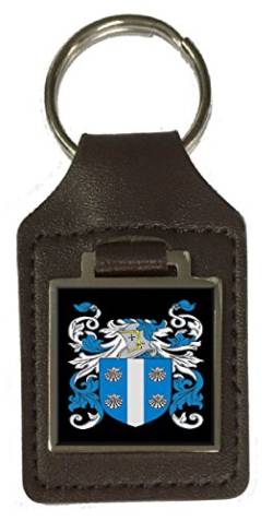 Teague Family Wappen Nachname Wappen Braun Leder Schlüsselanhänger Gravur, silber, Einheitsgröße von Select Gifts