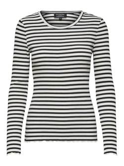 Damen Selected Basic Langarm Shirt Dünner Longsleeve Pullover SLFANNA Baumwolle Sweatshirt, Farben:weiß/schwarz, Größe:L von Selected Femme