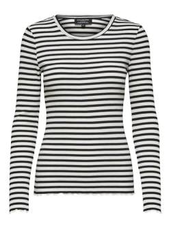 Damen Selected Basic Langarm Shirt Dünner Longsleeve Pullover SLFANNA Baumwolle Sweatshirt, Farben:weiß/schwarz, Größe:M von SELECTED FEMME
