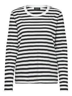 Selected Femme Womens SLFSTANDARD LS Tee STR NOOS T-Shirt, Black/Stripes:Snow White, XS von Selected Femme