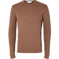 SELECTED Pullover, Zopfstrickmuster, Rundhals, für Herren, braun, XXL von Selected