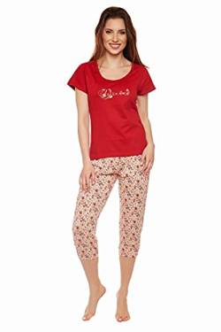 Moonline moderner und bequemer Damen Capri-Pyjama, aus 100% weicher Baumwolle, Capri-rot, Gr. S von Selente