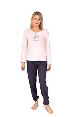 Moonline moderner und bequemer Damen Pyjama, aus weicher Baumwolle, Rosa/Anthrazit, Gr. L von Selente