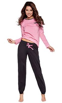 Moonline moderner und bequemer Damen Schlafanzug, aus 100% weicher Baumwolle, rosa-weiß-Herzchen, Gr. M von Selente