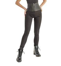 Selente #Fashionista Damen Leggings/Stretch Hose in trendigem Design, Schwarz Leder-Gürtel, Größe M von Selente