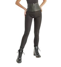 Selente #Fashionista Damen Leggings/Stretch Hose in trendigem Design, Schwarz Leder-Gürtel, Größe S von Selente