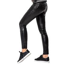 Selente #Fashionista Damen Leggings in Leder-Optik in modischem Design, Schwarz Florale Einsätze, Größe S von Selente