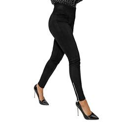 Selente #Fashionista Damen Leggings in Wildleder-Optik in modischem Design, Schwarz Wildleder, Größe M von Selente