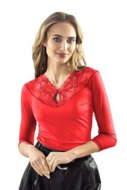 Selente #Fashionista Danita Damen Elegantes Spitzenoberteil/Bluse/Spitzentop 3/4-Ärmel, Tropfenausschnitt Rot, Gr. L von Selente