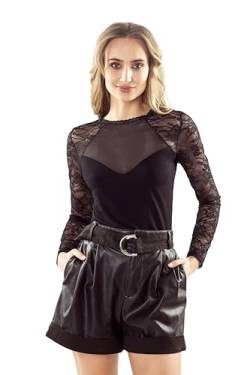 Selente #Fashionista Enrica Damen Spitzentop/Bluse (Made in EU), Longsleeve transparent Schwarz, Gr. L von Selente