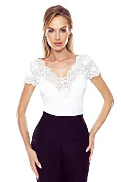 Selente #Fashionista Kendra Damen Spitzentop/Bluse (Made in EU), Kurzarmtop Spitze Ecru, Gr. L von Selente