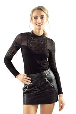 Selente #Fashionista Melinda Damen Elegantes Spitzenoberteil/Bluse/Spitzentop Langarm, Schwarz Stehkragen, Gr. XL von Selente