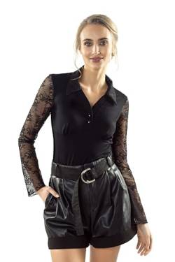 Selente #Fashionista Sybilla Damen Elegantes Spitzenoberteil/Bluse/Spitzentop Langarm, Schwarz Knopfleiste, Gr. L von Selente