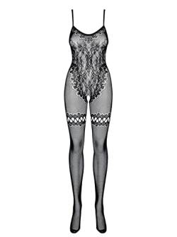 Selente Love & Fun verführerisches 2-teiliges Damen Dessous-Body Bodystocking mit niedlicher Musterung und dezenter Strümpf-Nachahmung, Schwarz-Strumpfoptik, Gr. XL/XXL von Selente