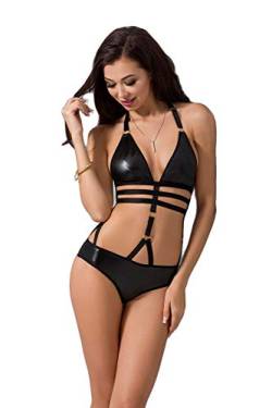 Selente Love & Fun verführerisches 2-teiliges Damen Dessous-Set aus Body & exklusiver Satin-Augenbinde, Made in EU, schwarz-Wetlook, Gr. L/XL von Selente