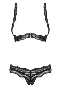 Selente Love & Fun verführerisches 3-teiliges Damen Dessous-Set aus BH, Höschen & Satin-Augenbinde, Made in EU (S/M, schwarz-Hebe-BH-Ouvert) von Selente