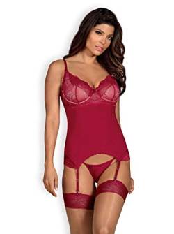 Selente Love & Fun verführerisches 3-teiliges Damen Dessous-Set aus Corsage mit Strapshaltern, Tanga & Satin-Augenbinde, made in EU (S/M, rot-gepolstert-mit-Stäbchen) von Selente