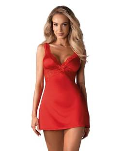 Selente Love & Fun verführerisches 3-teiliges Damen Nachtwäsche-Set aus Negligee/Babydoll, Tanga & Satin-Augenbinde, Made in EU (XXL, Rot-Florale Spitze) von Selente