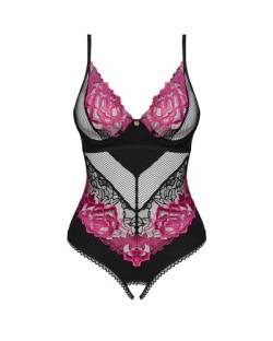 Selente Love & Fun verführerisches Damen Dessous-Set aus Ouvert-Body & Satin-Augenbinde, Schwarz-Pink-Ouvert, Gr. XL-XXL von Selente