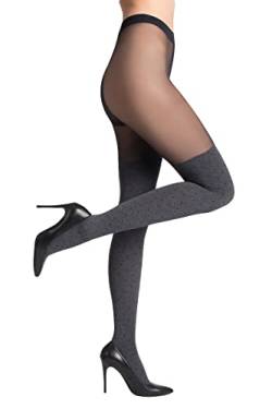 Selente Lovely Legs Damen Strumpfhose in Strapsstrumpf-Optik, made in EU, Graumelange-gepunktet, Gr. M von Selente