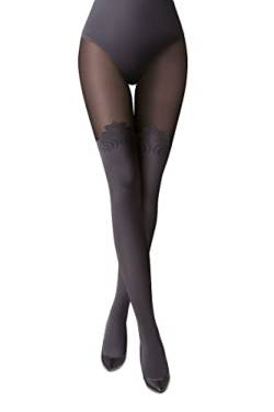 Selente Lovely Legs Damen Strumpfhose in Strapsstrumpf-Optik, made in EU, Schwarz-dekorativer Rand, Gr. L von Selente