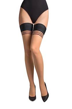 Selente Lovely Legs Damen halterlose Strümpfe, made in EU, Halterlos-Hautfarbe-Schwarzer Saum, Gr. XS/S von Selente