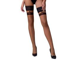 Selente Lovely Legs edle halterlose Damen Strümpfe (made in EU), schwarz-beige-rot-ornament, Gr. S von Selente