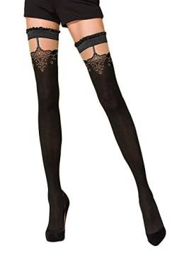 Selente Lovely Legs edle halterlose Damen Strümpfe (made in EU), schwarz mit grauer Schleife, Gr. S von Selente